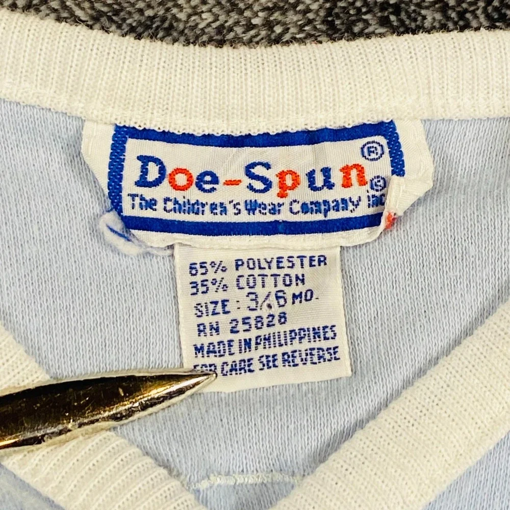 Vintage 80s Doe Spun Bear Balloon Applique‎ Blue Snap Cardigan Sweater 3-6 mo